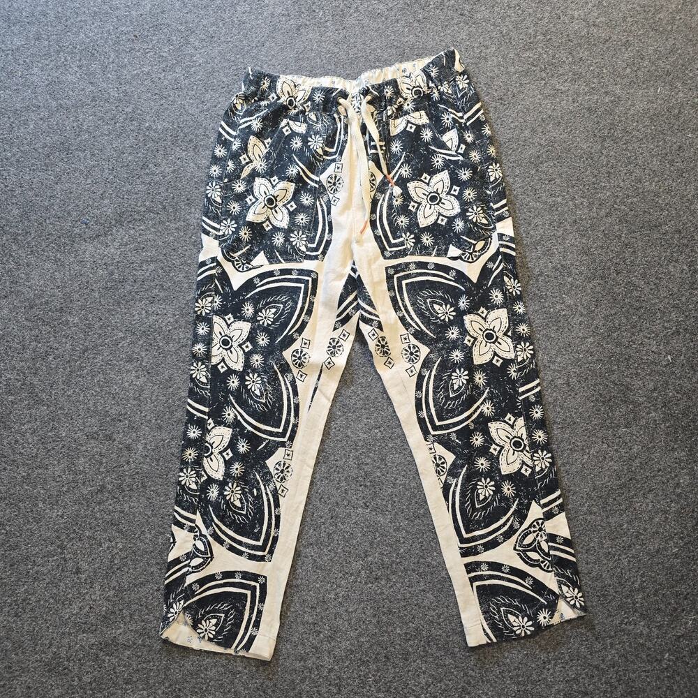 Pilcro Pants Womens Size Small White Black Floral Tapered Pull On Beachy Casual